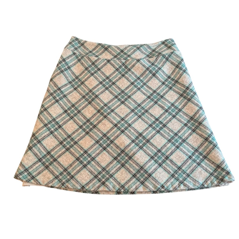 Talbots Wool Blend Skirt Size 10 Gray Blue Plaid Tartan Y2K 90s Clueless